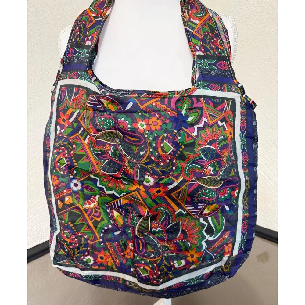 Johnny Was California Reusable Tote Bag Multicolor Paisley Floral Foldable Nylon